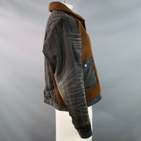 RRL by RALPH LAUREN Grizzly Boa Size XL Brown Black Denim Sherpa Jacket - Picture 3 of 10